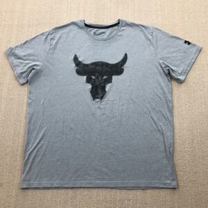 Under Armour Project Rock Shirt Men's 2XL XXL Gray Bull Logo Gym Dwayne Johnson